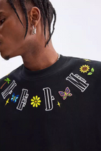 MEDM Butterfly Embroidered Neckline Tee