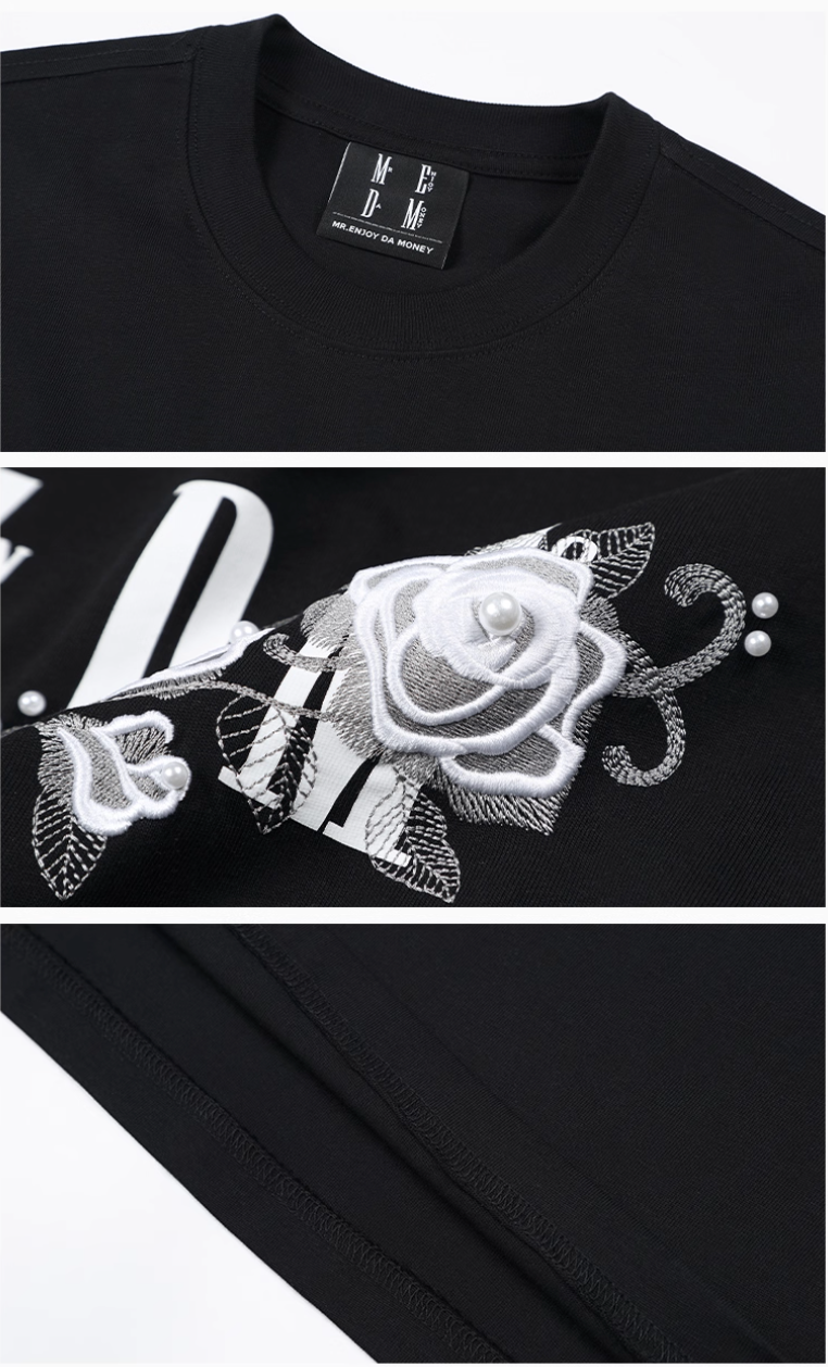 MEDM Beaded Rose Embroidery Logo Tee