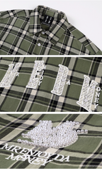MEDM Green Pearl Embroidery Plaid Long Sleeve Shirt