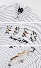MEDM Lace Embroidered Striped Long Sleeve Shirt