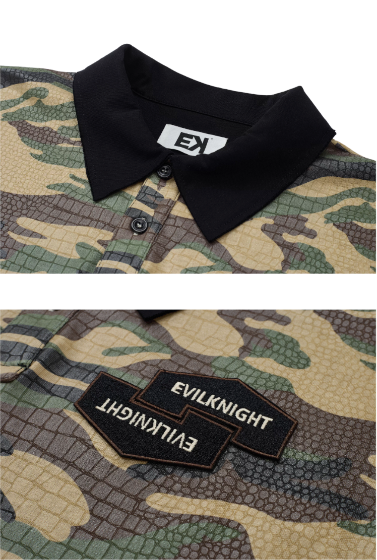 EVILKNIGHT(EK) Embossed Snake Print Camo Polo