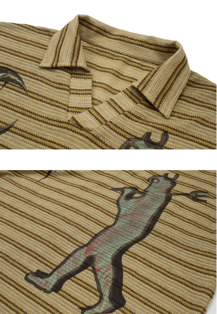 EVILKNIGHT(EK) Striped Graffiti Print Polo