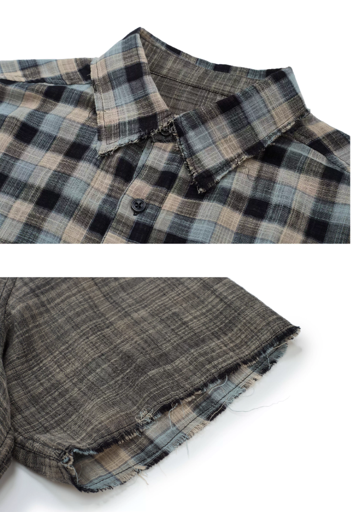 EVILKNIGHT(EK) Striped Plaid Reversible Short Sleeve Shirt