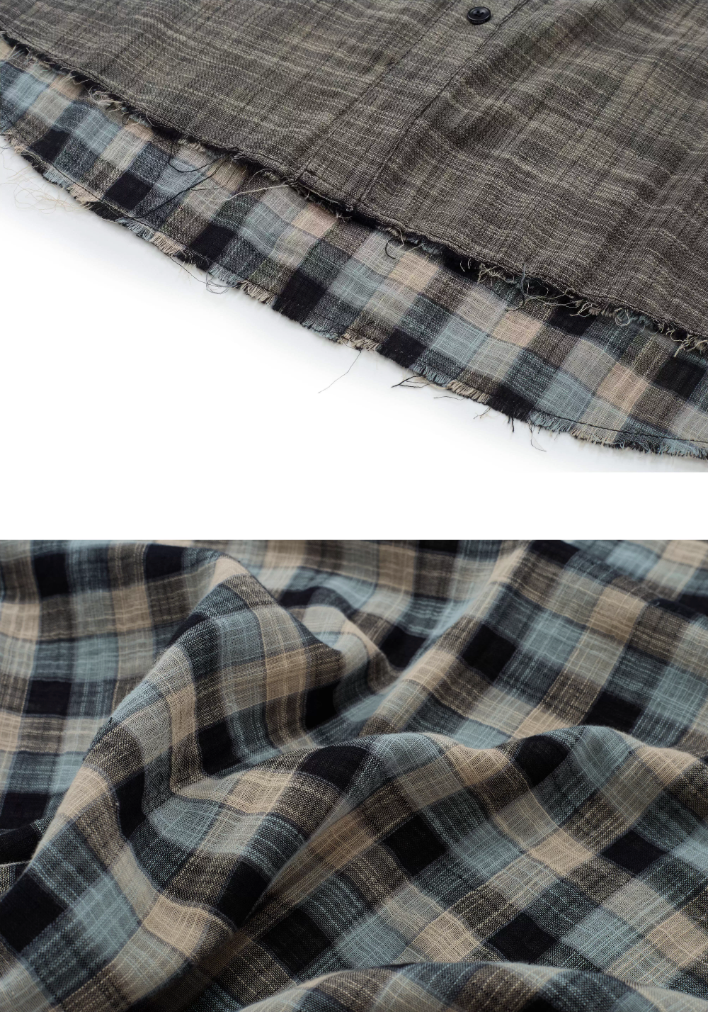 EVILKNIGHT(EK) Striped Plaid Reversible Short Sleeve Shirt