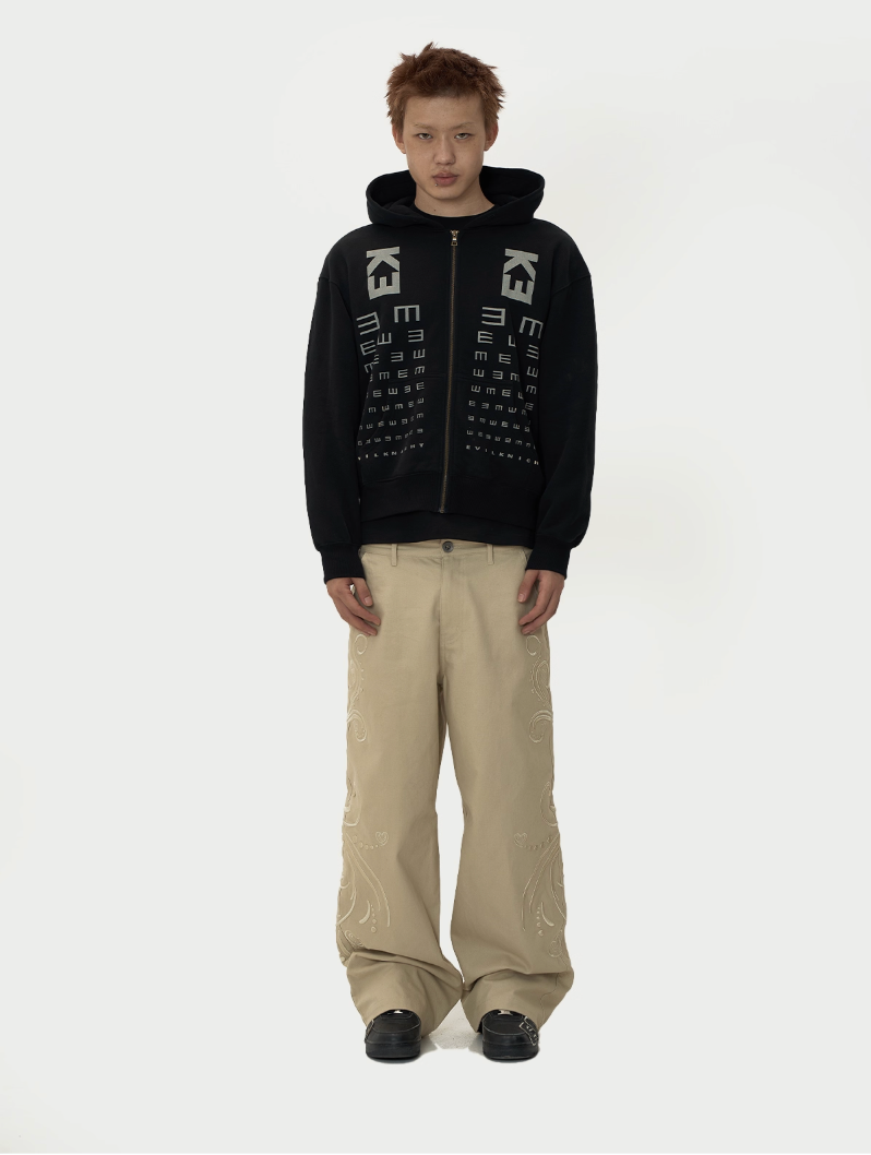 EVILKNIGHT(EK) Eye Chart Logo Print Zip Up Hoodie