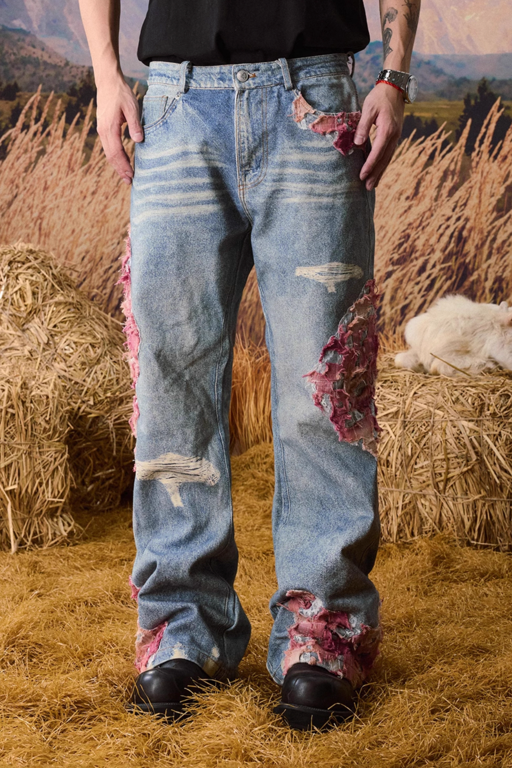 YADcrew Evening Lace Print Denim Jeans