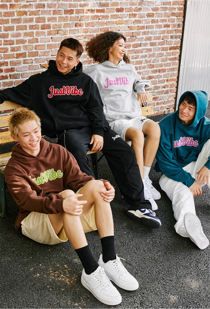 JUST VIBE Terry Embroidered Logo Hoodie