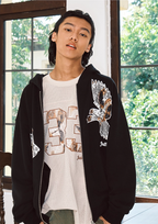 JUST VIBE Lace Peace Dove Zip Up Hoodie