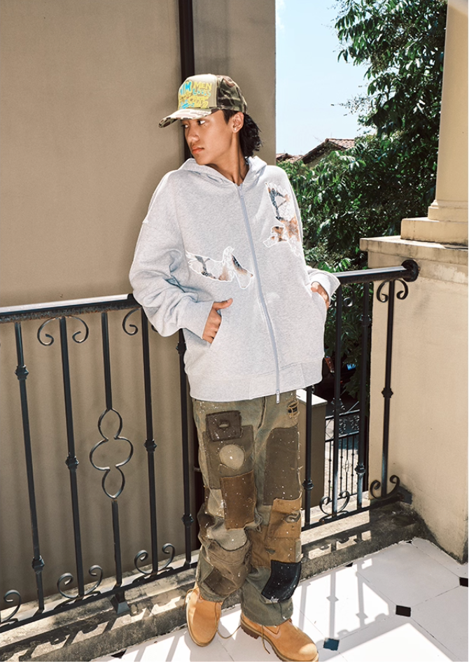 JUST VIBE Lace Peace Dove Zip Up Hoodie