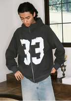 JUST VIBE Number 33 Vintage Print Zip Up Hoodie