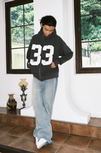 JUST VIBE Number 33 Vintage Print Zip Up Hoodie
