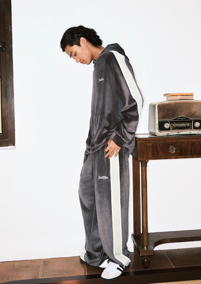 JUST VIBE Side Stripe Velvet Hoodie