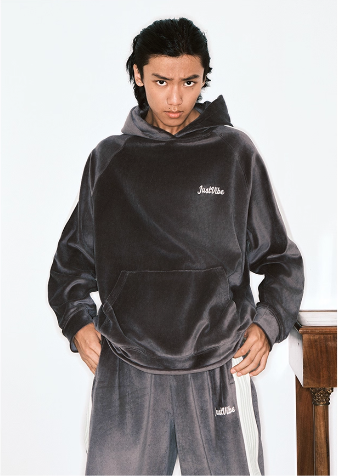 JUST VIBE Side Stripe Velvet Hoodie