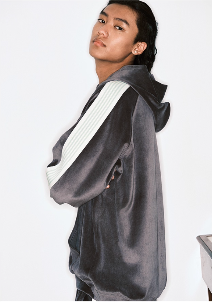JUST VIBE Side Stripe Velvet Hoodie