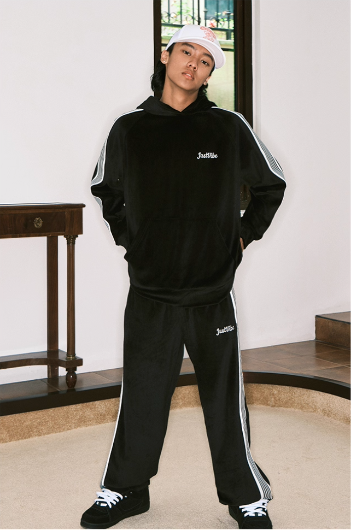 JUST VIBE Side Stripe Velvet Hoodie