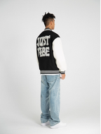 JUST VIBE Terry Embroidered Bone Logo Varsity Jacket