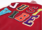JUST VIBE Terry Multicolor Logo PU Leather Varsity Jacket