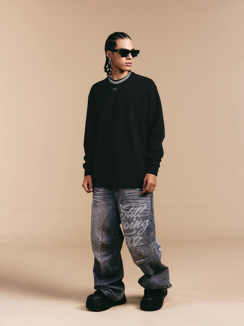 1807 Crystal Rhinestone Logo Long Sleeve Tee