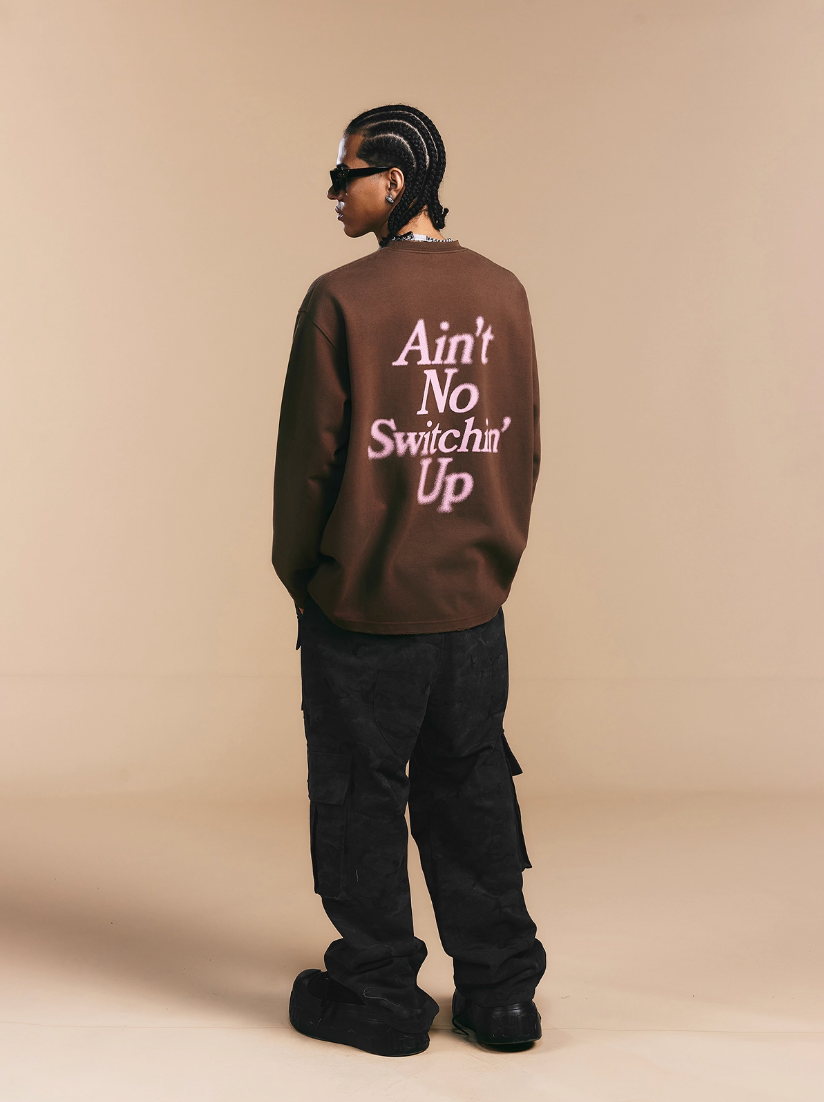 1807 Blurred Logo Print Distressed Long Sleeve Tee