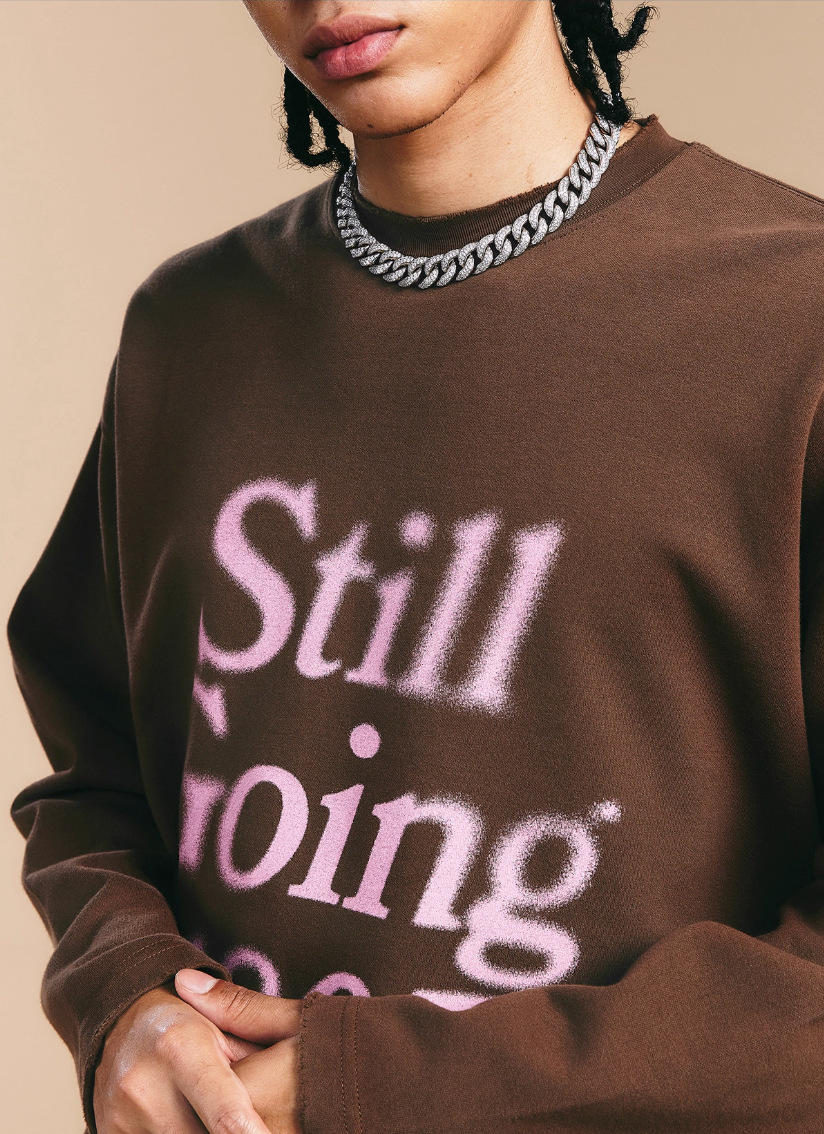 1807 Blurred Logo Print Distressed Long Sleeve Tee