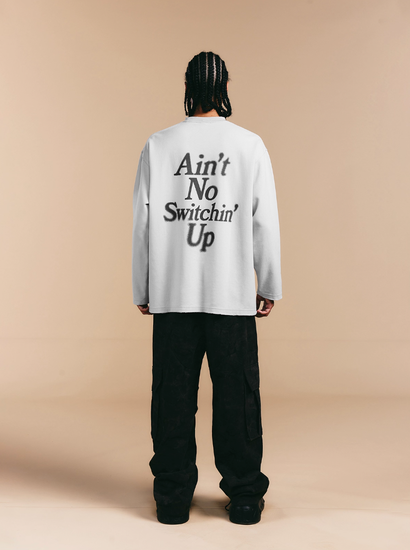1807 Blurred Logo Print Distressed Long Sleeve Tee