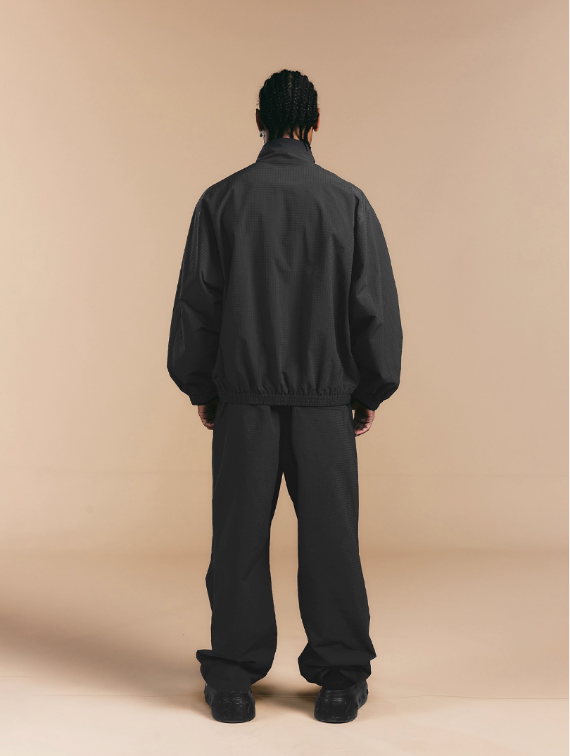 1807 Textured Plaid Fabric Track Jacket