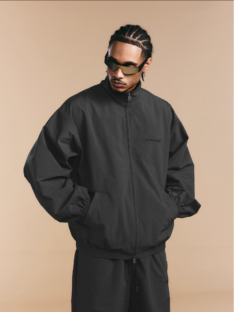 1807 Textured Plaid Fabric Track Jacket