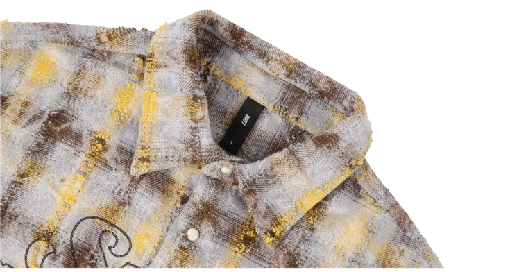 1807 Chain Embroidery Plaid Long Sleeve Shirt