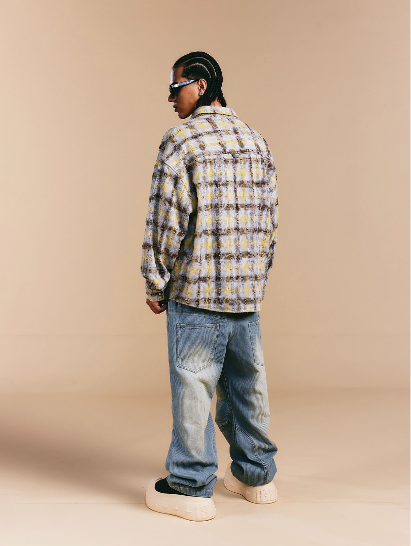 1807 Chain Embroidery Plaid Long Sleeve Shirt