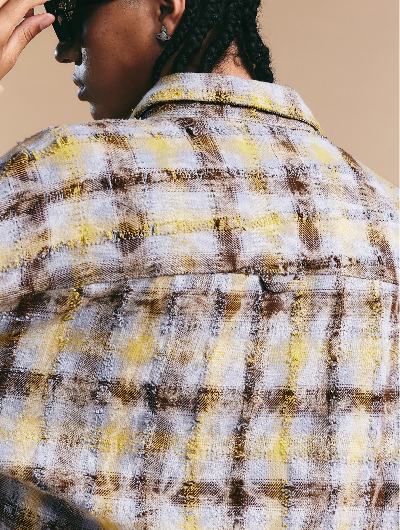 1807 Chain Embroidery Plaid Long Sleeve Shirt
