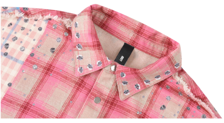 1807 Swarovski Crystal Diamond Plaid Long Sleeve Shirt
