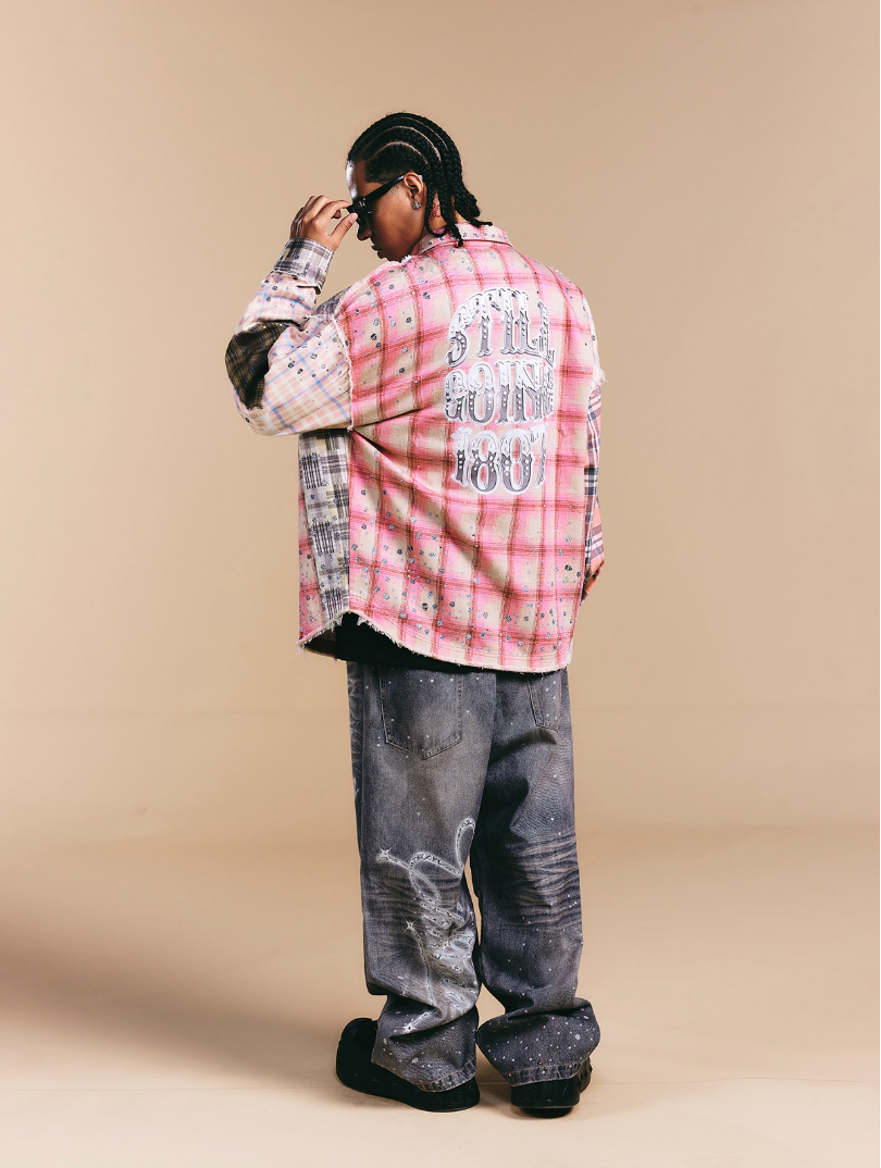1807 Swarovski Crystal Diamond Plaid Long Sleeve Shirt