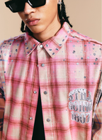 1807 Swarovski Crystal Diamond Plaid Long Sleeve Shirt