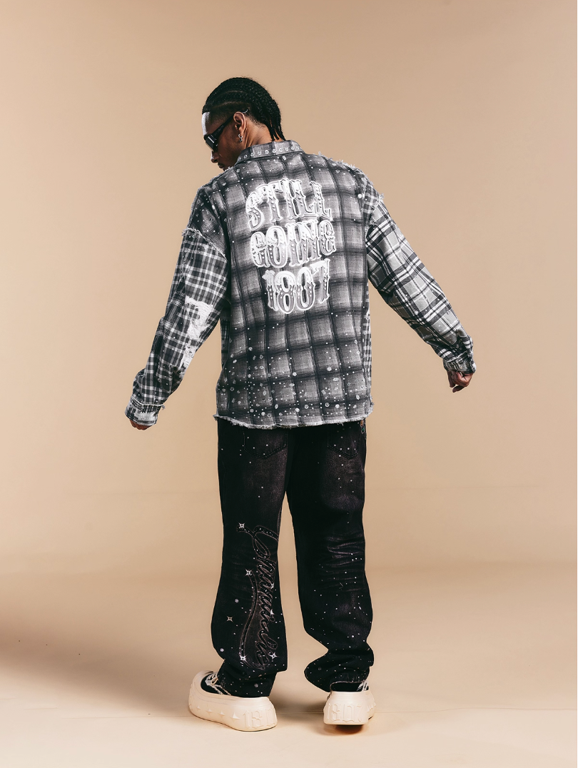 1807 Swarovski Crystal Diamond Plaid Long Sleeve Shirt