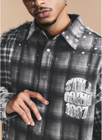 1807 Swarovski Crystal Diamond Plaid Long Sleeve Shirt