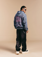 1807 Swarovski Crystal Diamond Denim Zip Up Hoodie