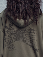 1807 Graffiti Angel Print Zip Up Hoodie