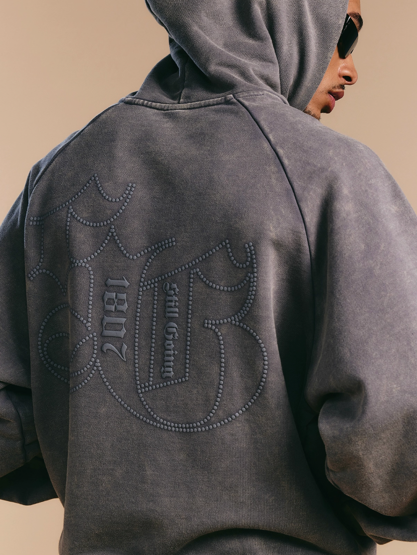 1807 Washed Fade Foam Print Hoodie