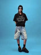 YADcrew Plaid Shirt Chain Photorealistic Print Denim Shorts