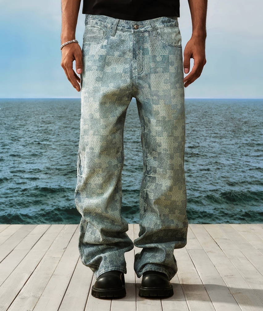YADcrew Puzzle Checkerboard Print Jeans