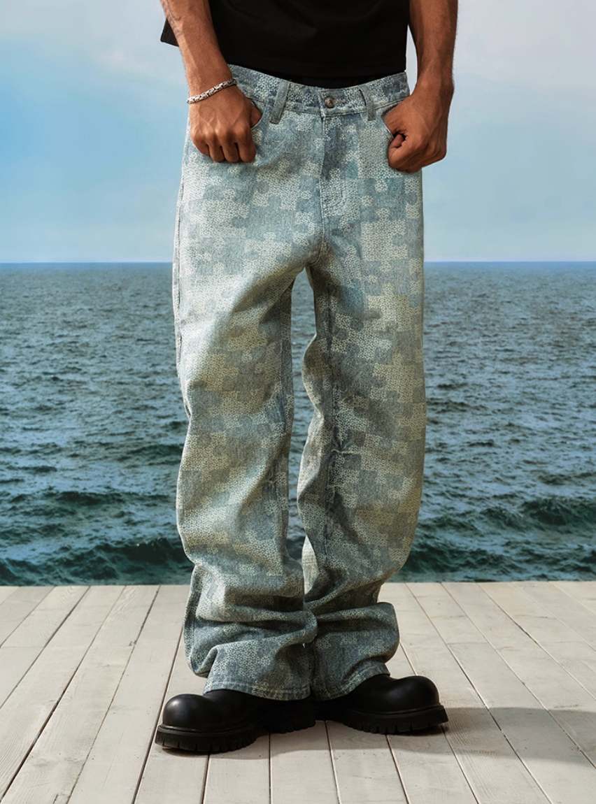 YADcrew Puzzle Checkerboard Print Jeans