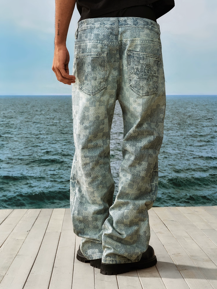 YADcrew Puzzle Checkerboard Print Jeans