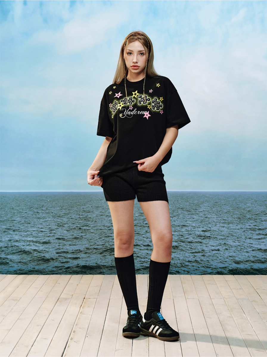YADcrew Stud Puzzle Star Foam Print Tee