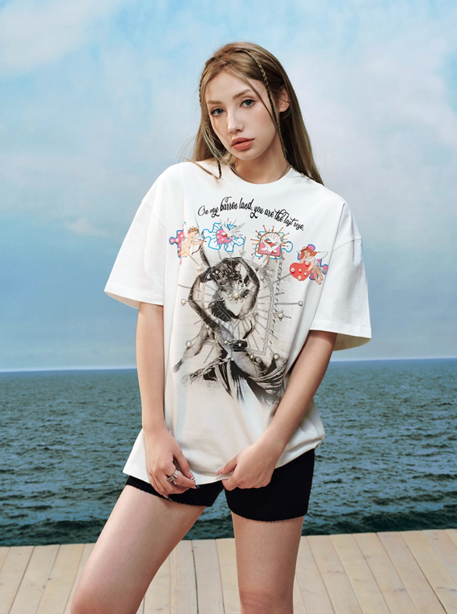 YADcrew Cupid Kiss Pearl Puzzle Graphic Tee