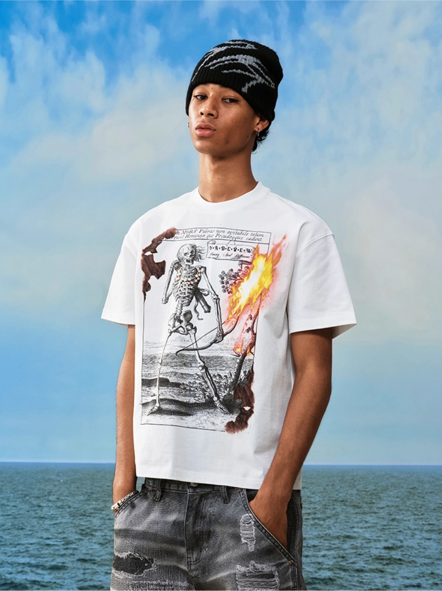 YADcrew Flame Skull Pearl Graphic Tee