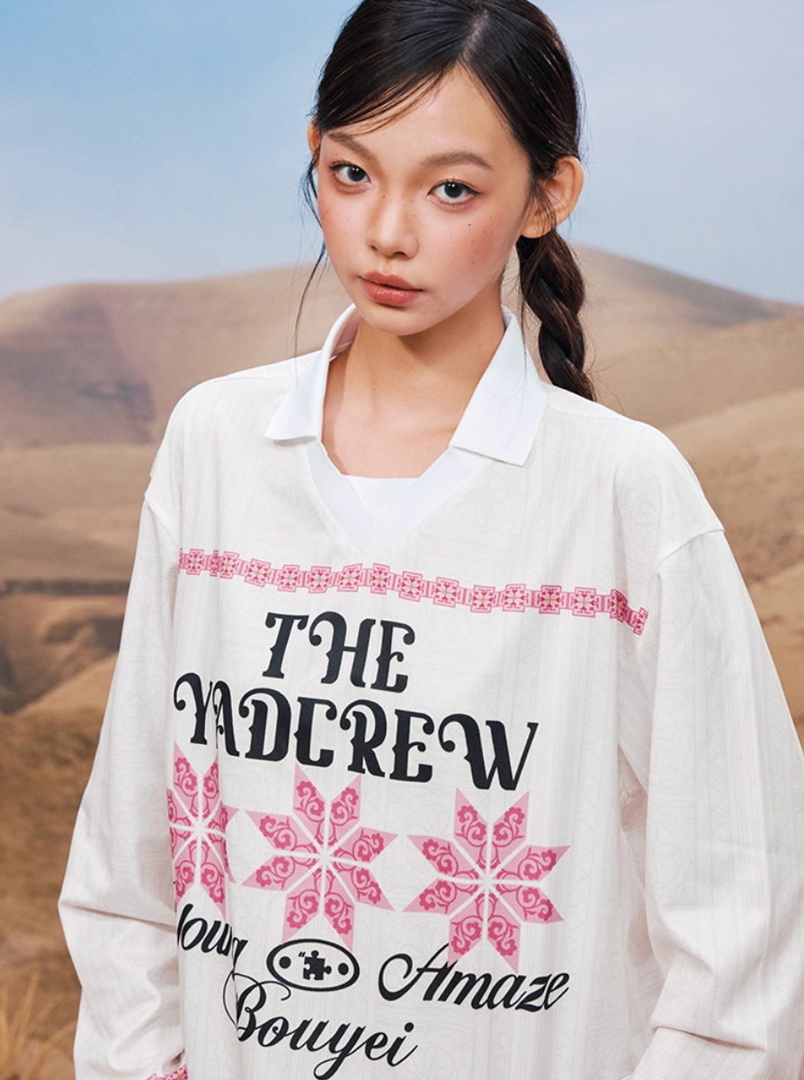 YADcrew Ethnic Pattern Long Sleeve Polo Jersey