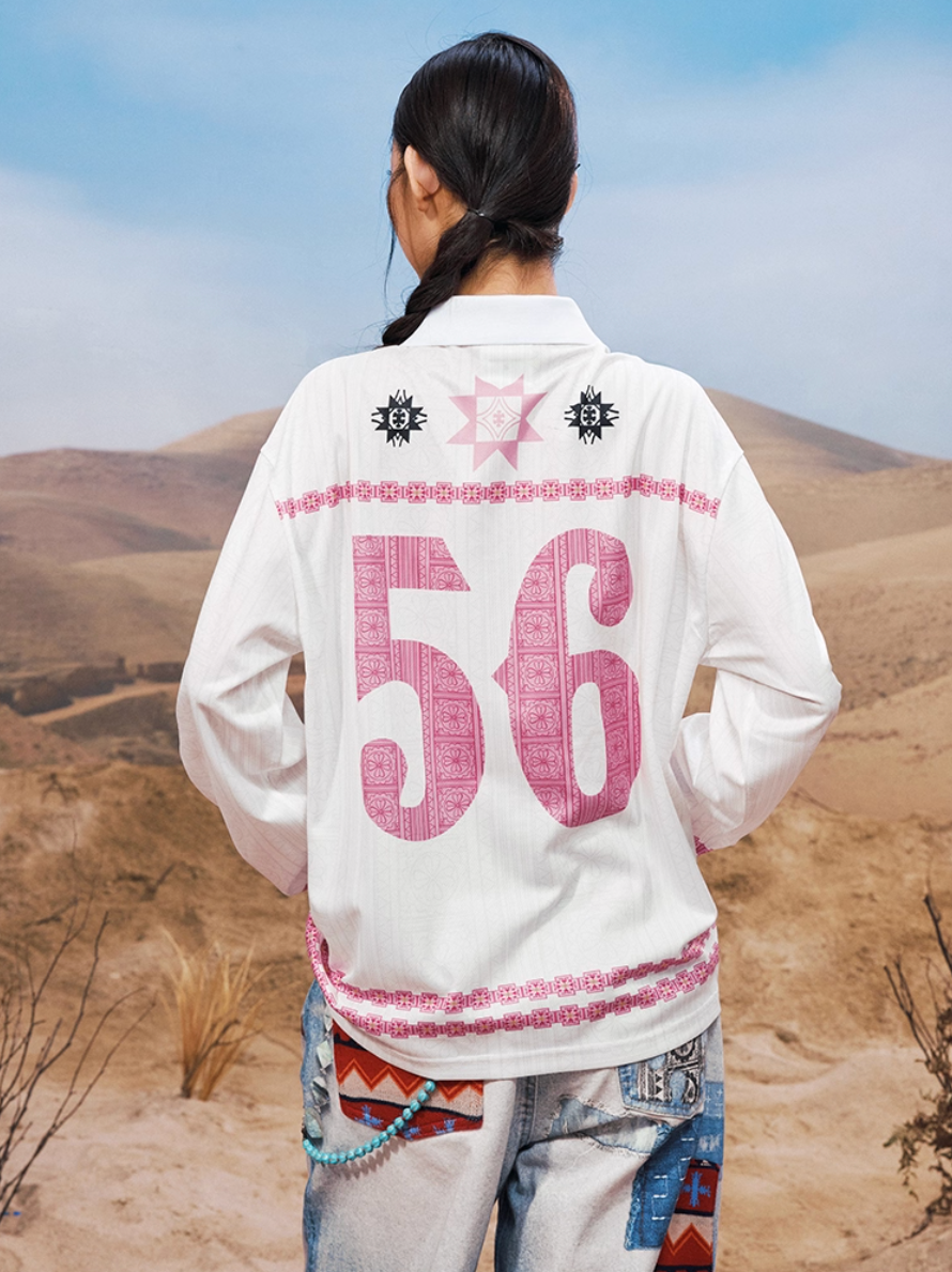 YADcrew Ethnic Pattern Long Sleeve Polo Jersey