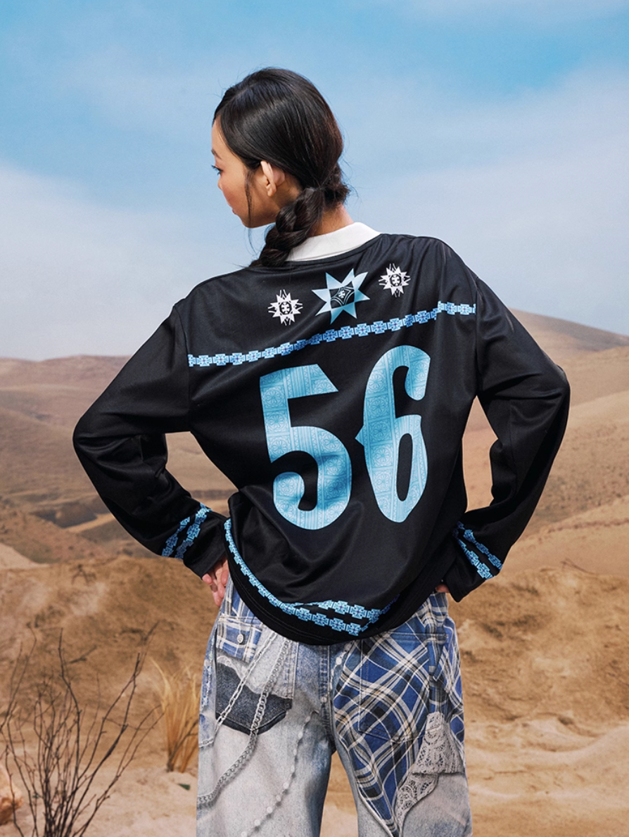 YADcrew Ethnic Pattern Long Sleeve Polo Jersey