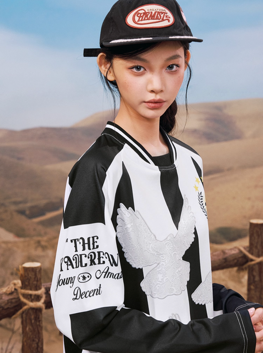 YADcrew Lace Peace Dove Striped Long Sleeve Soccer Jersey
