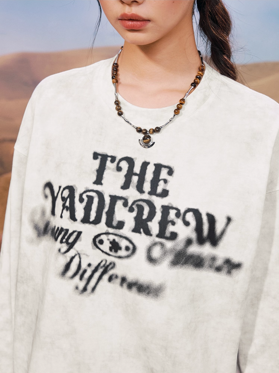 YADcrew Washed Ink Dyed Print Long Sleeve Tee